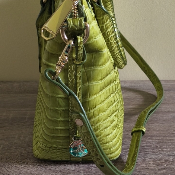 Brahmin Green Satchel with Luxurious Embossed Texture